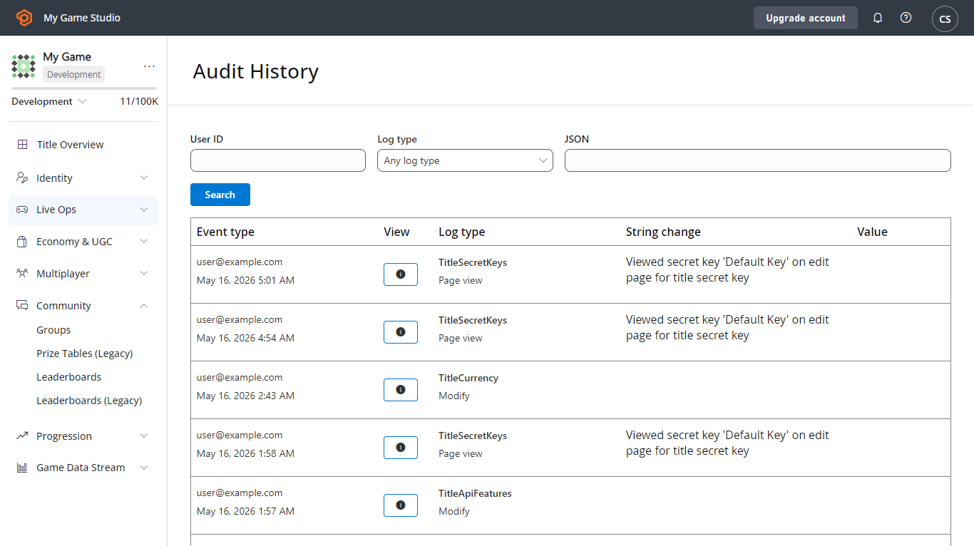 Game Manager - Admin - Audit History