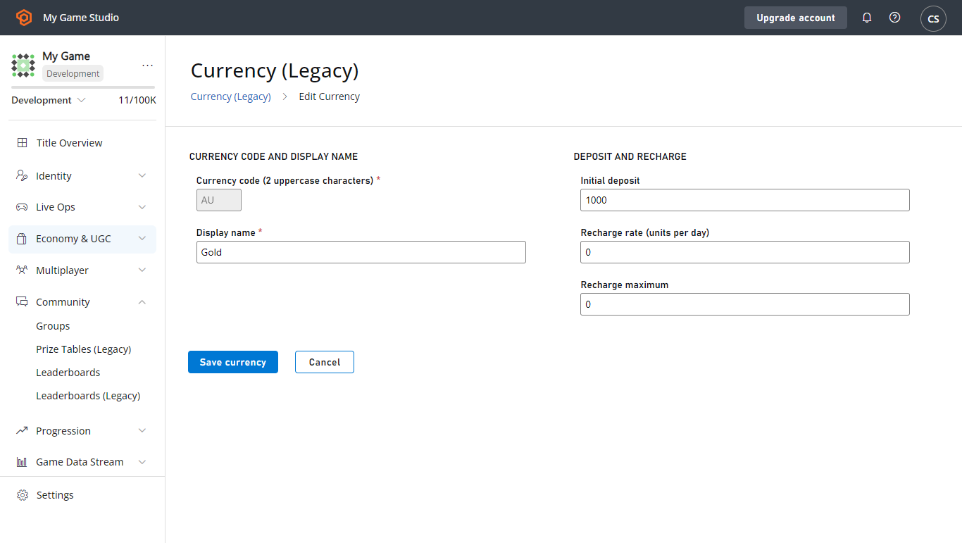 Game Manager - Economy - Catalogs - Edit Currency