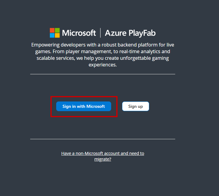 Game Manager sign in - Microsoft authentication