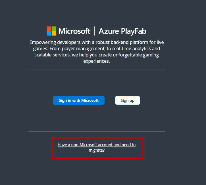 Game Manager sign in - PlayFab authentication