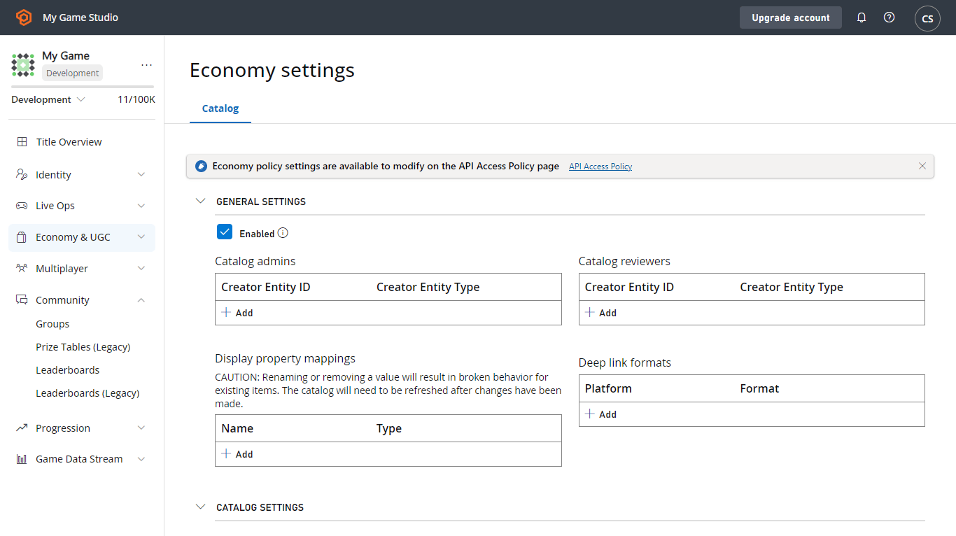 UGC Settings Page