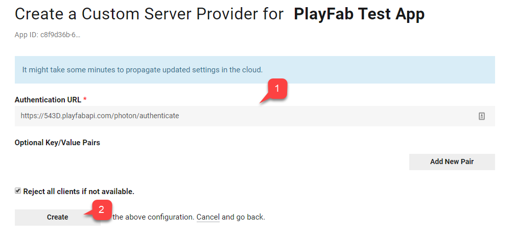 Enter authentication URL