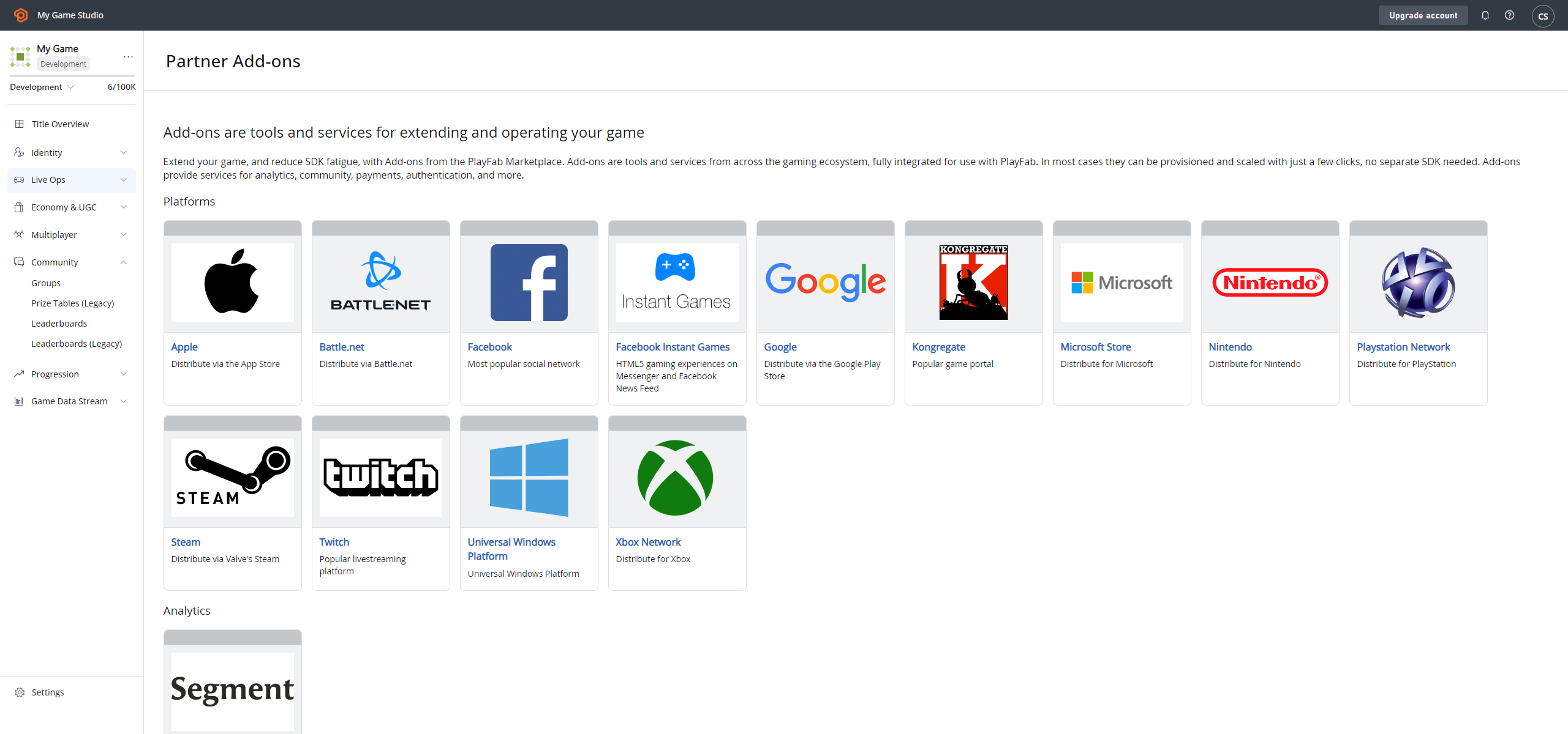 Game Manager Add-ons tab