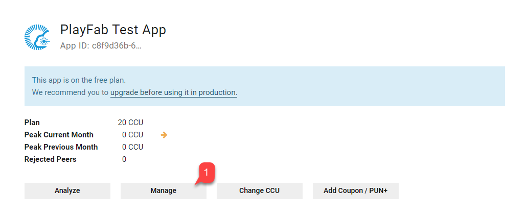 Manage the Test application
