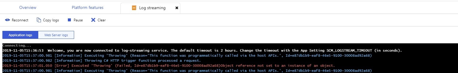 Azure ポータルでの Azure Functions を使用した CloudScript デバッグのステップ 2