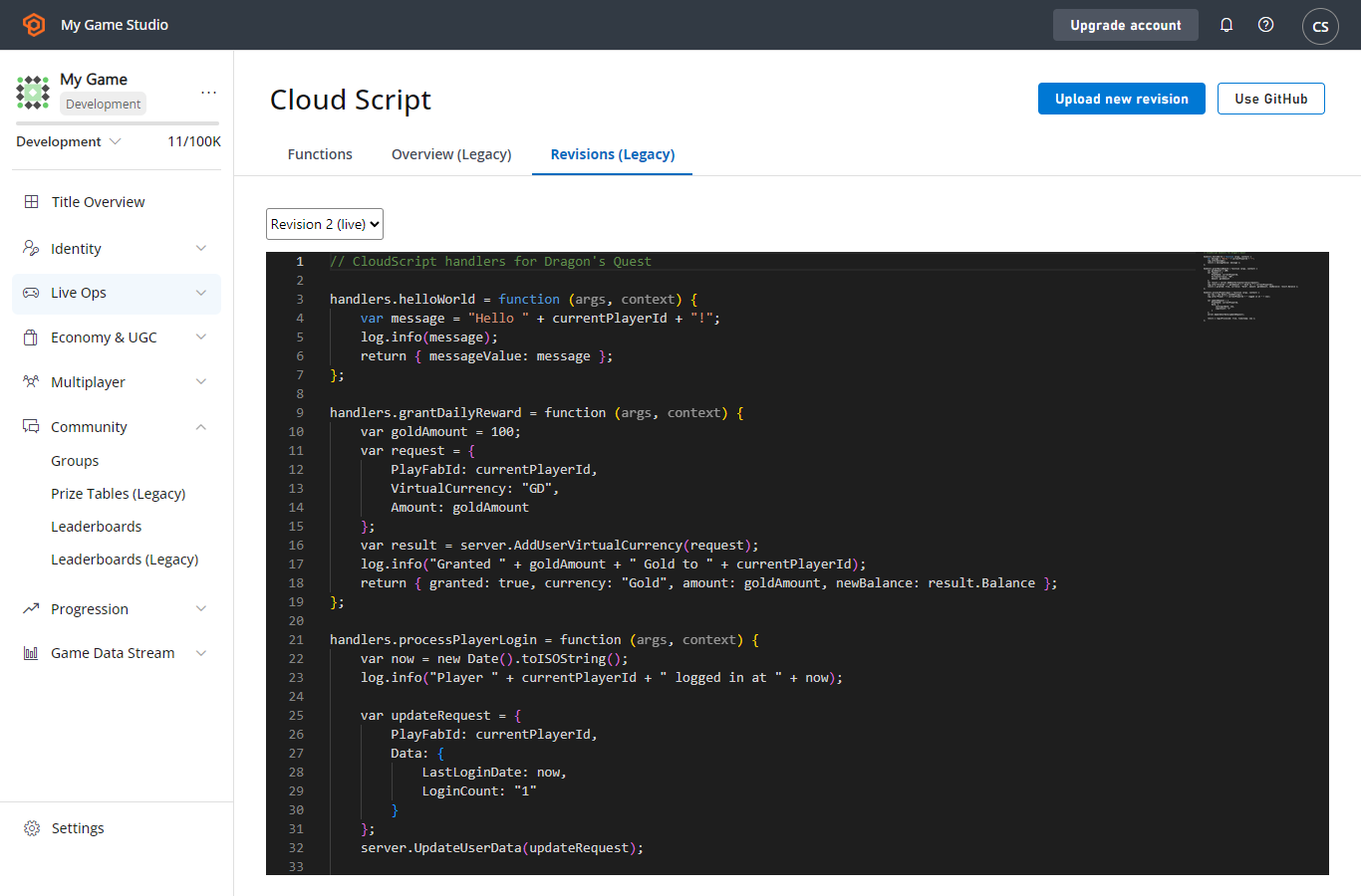 Game Manager - Automation - CloudScript