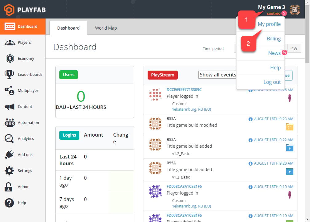 Game Manager - Dashboard - Abrir My Profile
