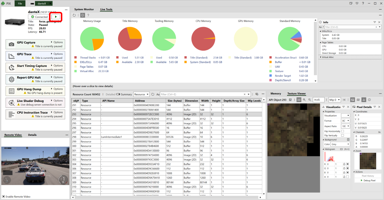 Vues GPU en direct de PIX on XBOX