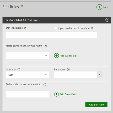 Partner Center の Add Stat Rule ダイアログのスクリーンショット。