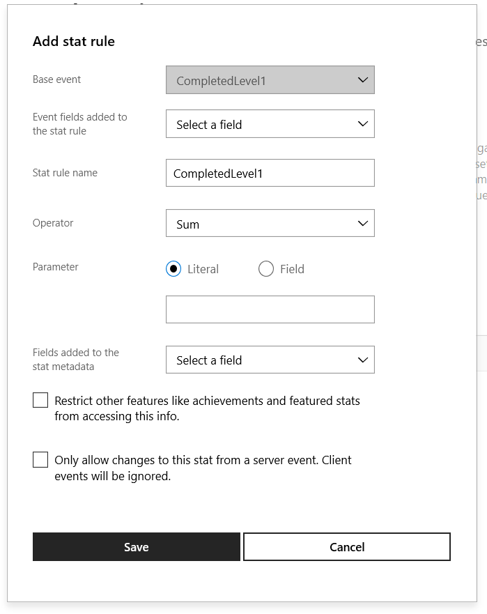 Capture d'écran de la boîte de dialogue Add stat rule dans Partner Center.