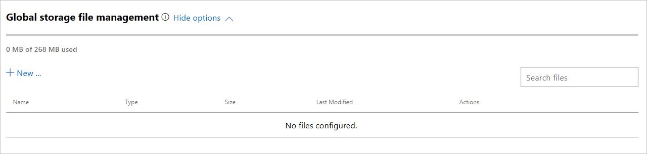 Captura de pantalla que muestra la administración de archivos de Global Storage