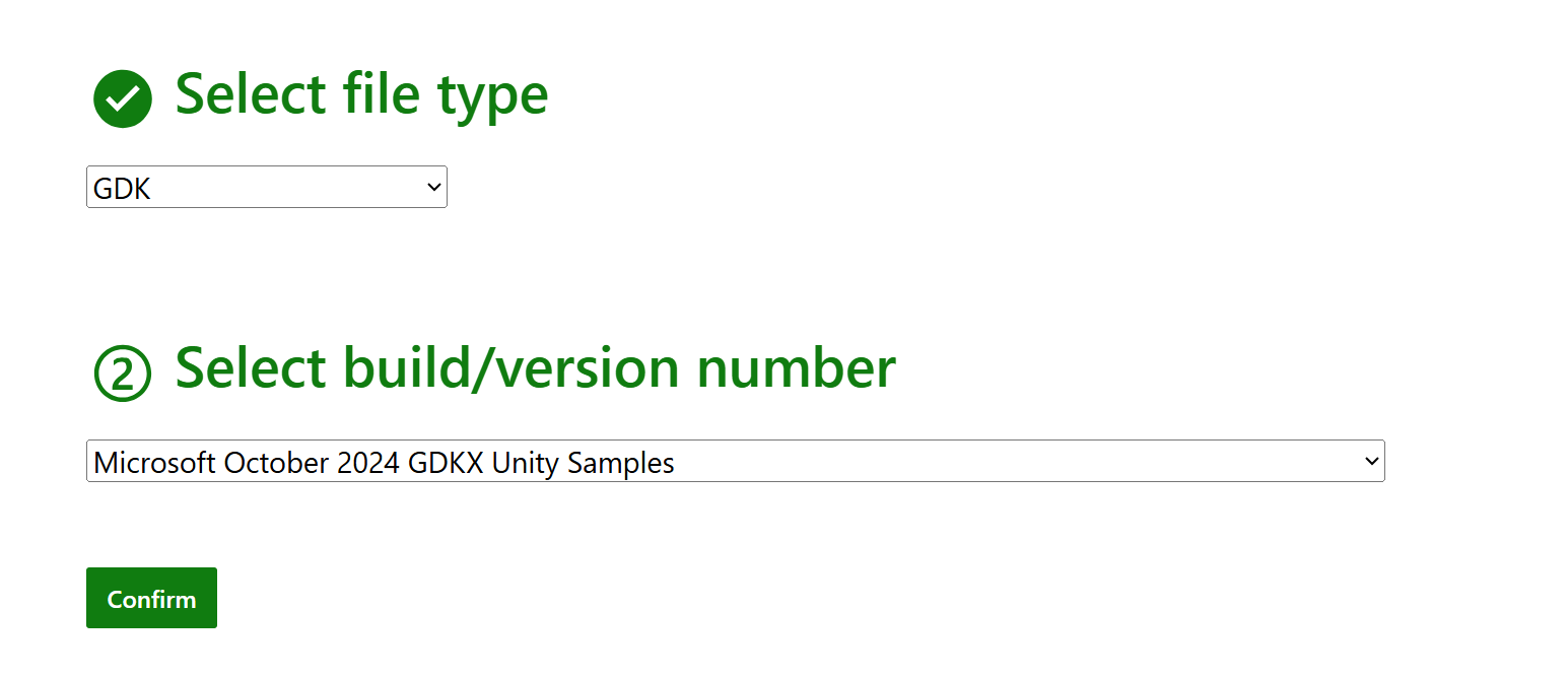 Sample name in the list of builds under the GDK file type in the download portal.