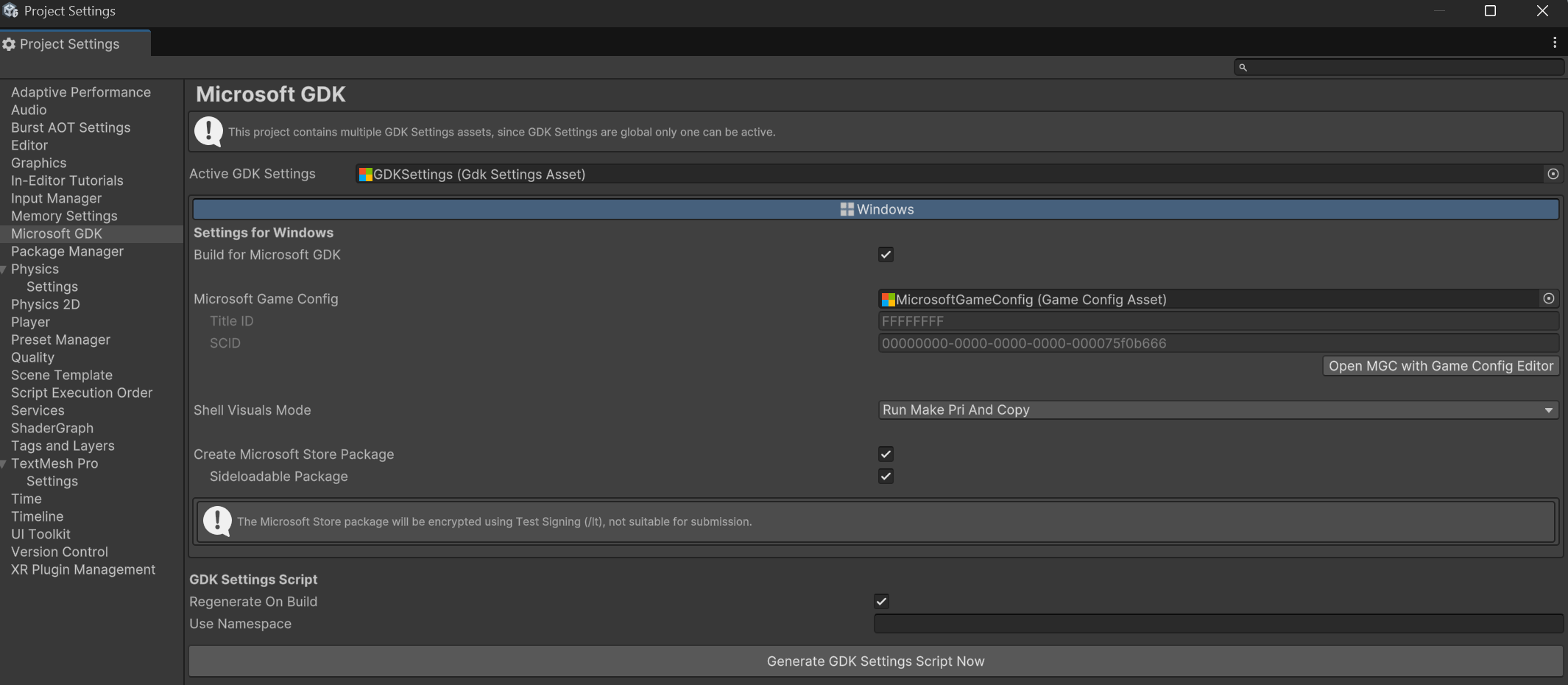 Setting the GDK Settings values in Unity 6.