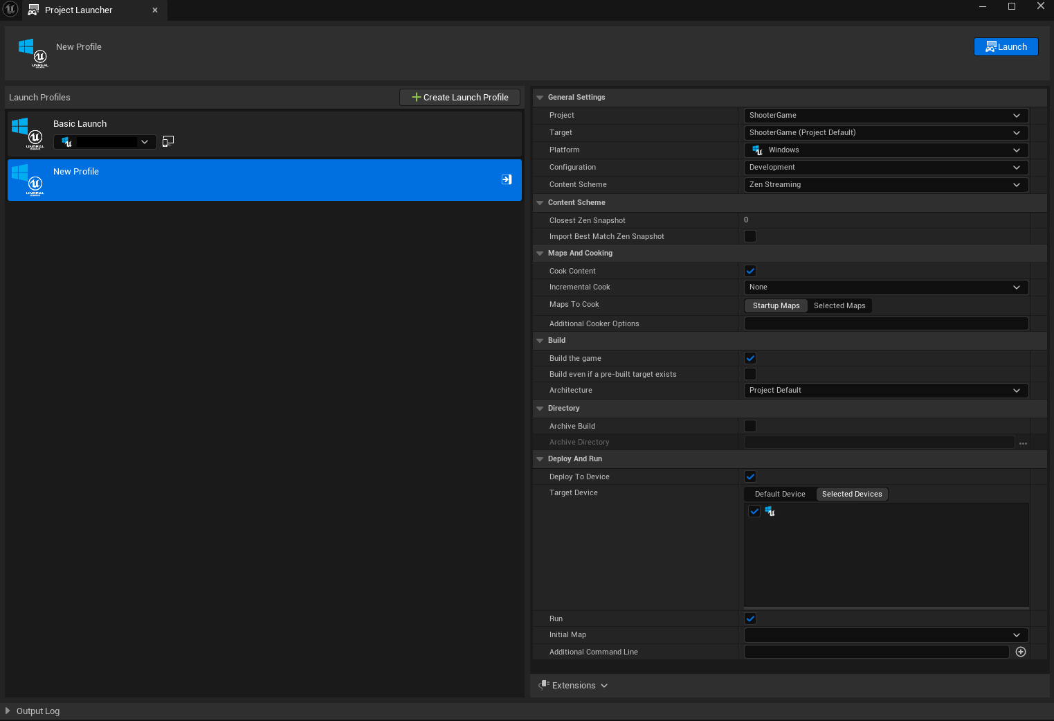 Ejemplo de perfil del Project Launcher.