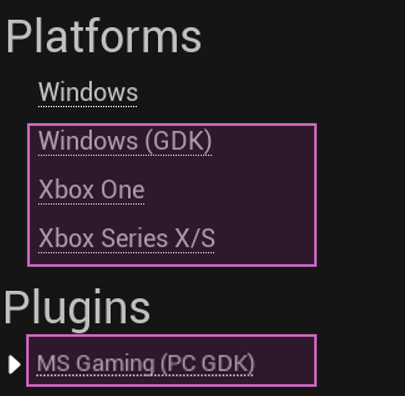Configuración de Platform y Plugins del GDK de Unreal Engine.