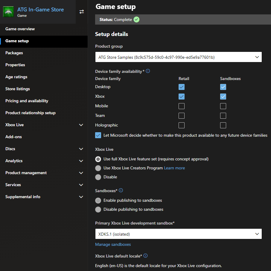 合作伙伴中心 Game setup > Setup details