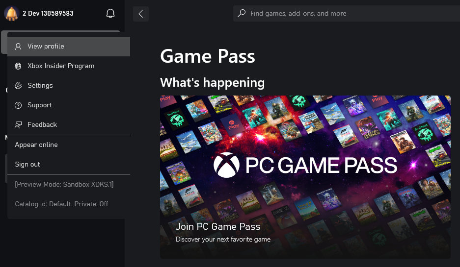 Indicador de sandbox de la aplicación XBOX