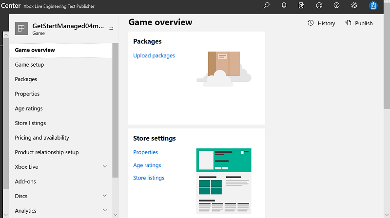Capture d'écran de la page Game overview dans Partner Center.