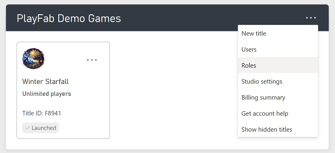 screenshot of the studio triple-dot menu with the Roles option