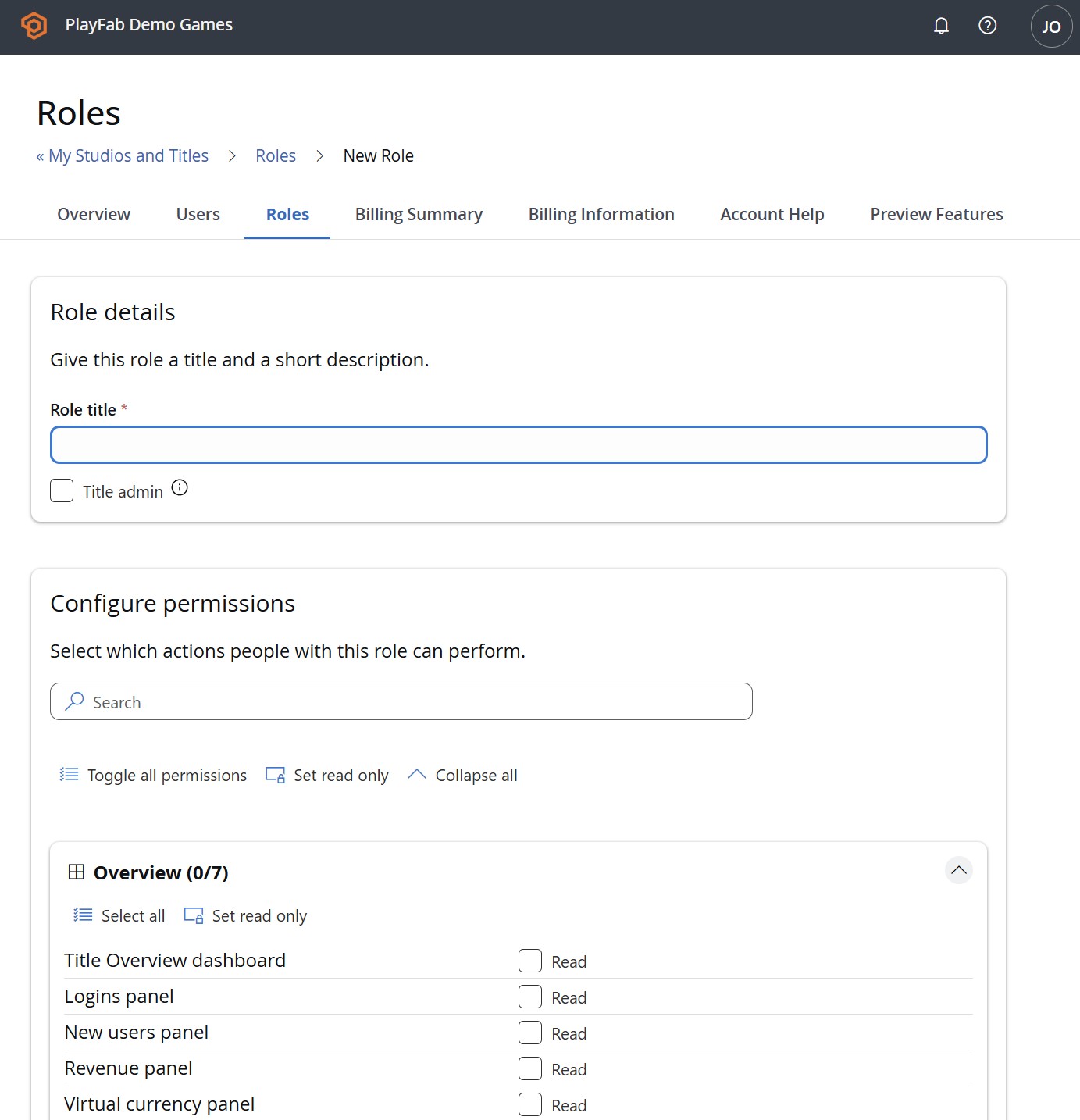 screenshot of the Role details section
