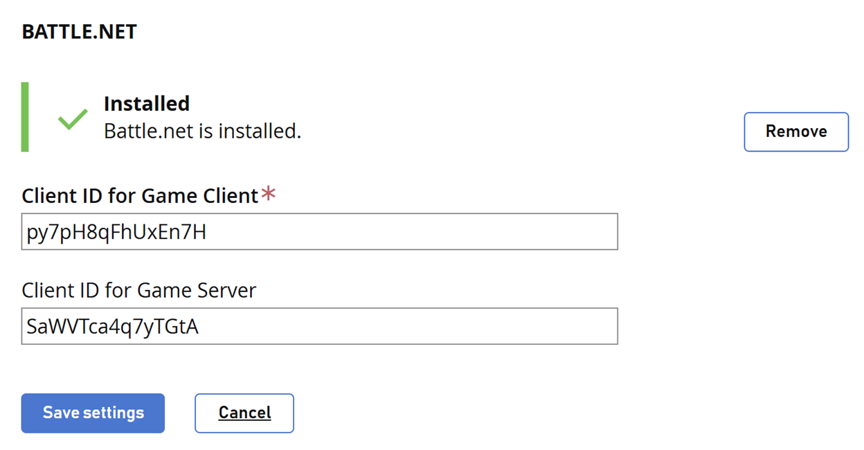 PlayFab Game Manager Battle.net Add-on Client IDs