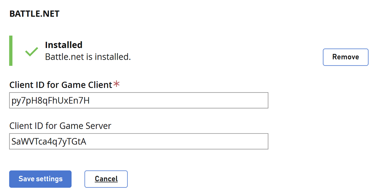 PlayFab Game Manager Battle.net Add-on Client IDs