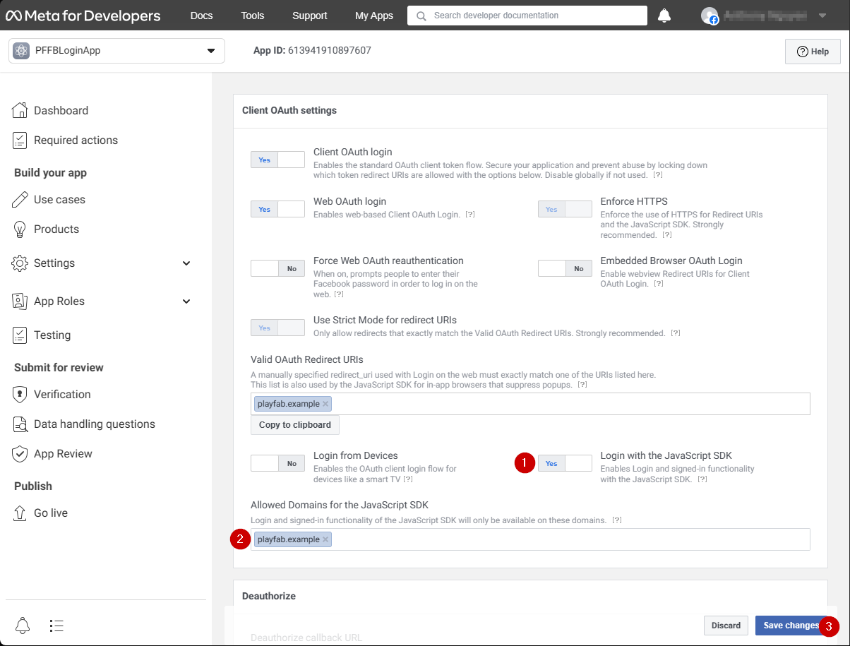 Facebook OAuth リダイレクト URI の設定