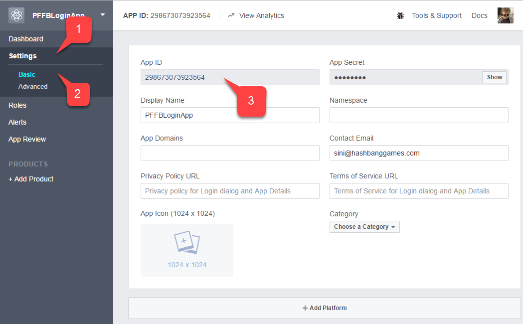Facebook : enregistrer l'ID d'application
