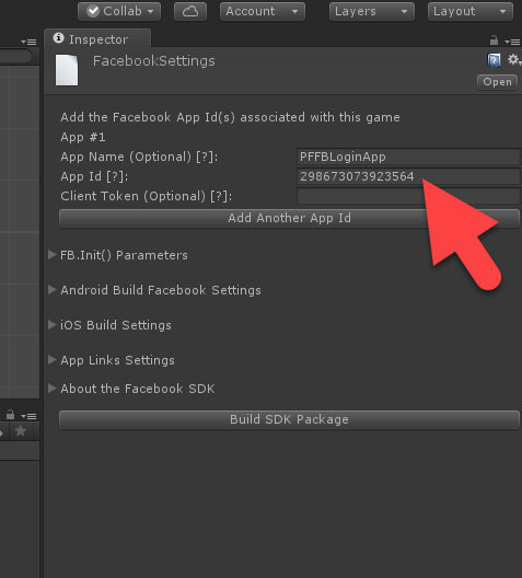 Entrer l'ID d'application dans la configuration du Facebook SDK
