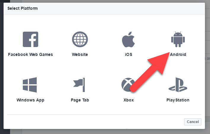 Facebook : sélectionner la plateforme Android