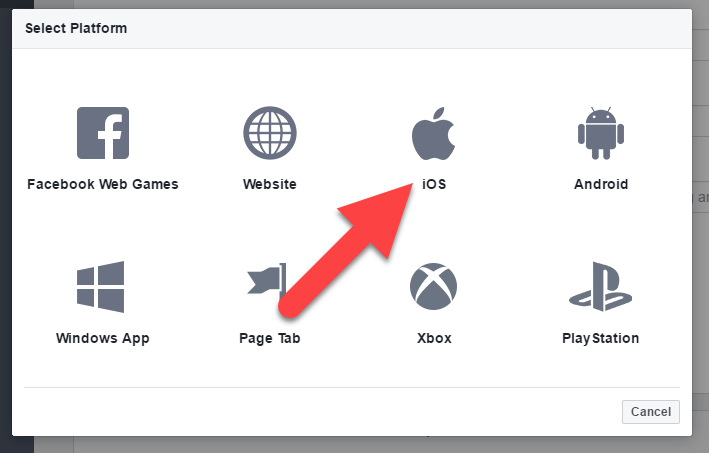 Facebook : sélectionner la plateforme iOS