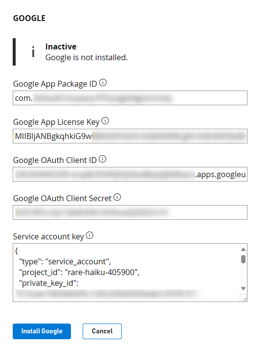 Configuración del complemento de Google en PlayFab