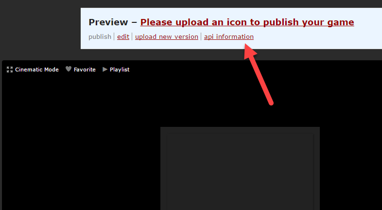 Información de la API en la vista previa de Kongregate