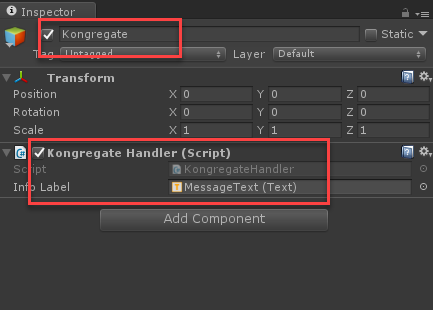 GameObject Kongregate Handler de Unity