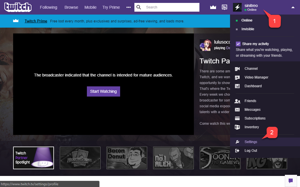 Configuración de la cuenta de Twitch