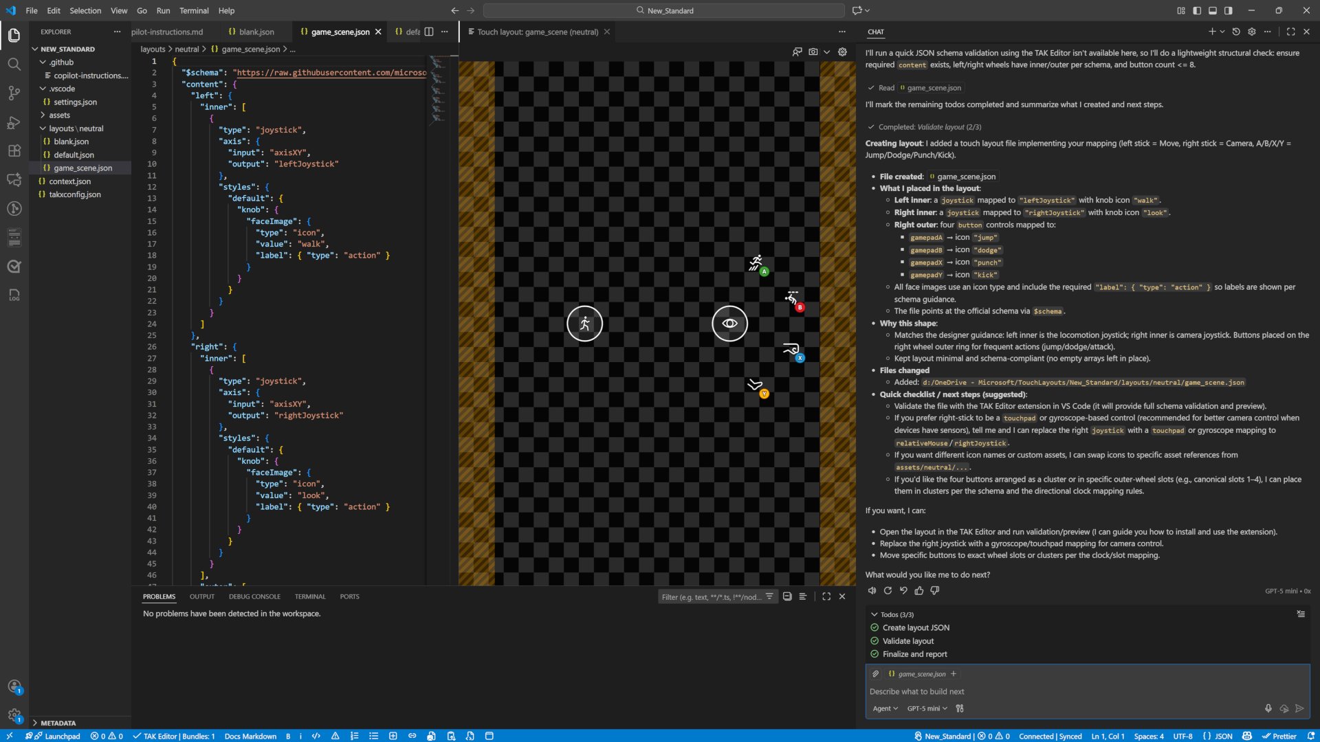 Captura de tela da geração de um layout de toque pelo Copilot Chat no VS Code.