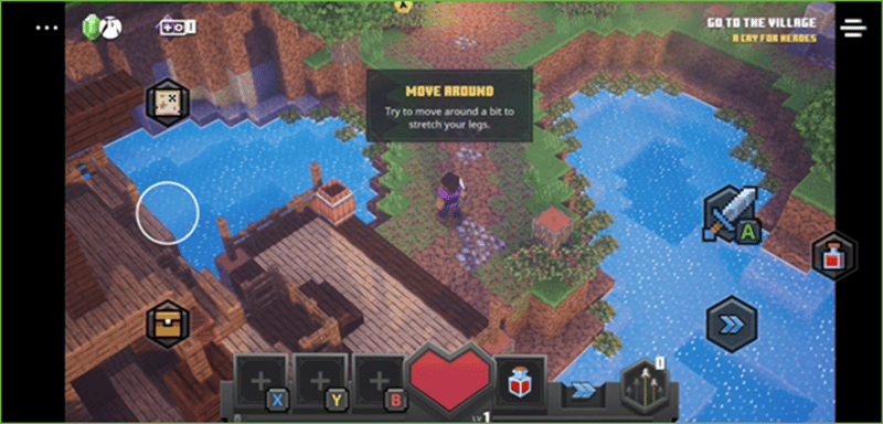 Capture d'écran de la disposition tactile de Minecraft Dungeons avec seulement un minimum de commandes