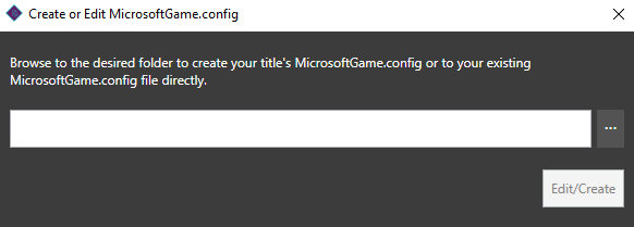 MicrosoftGame.config 편집기의 초기 창