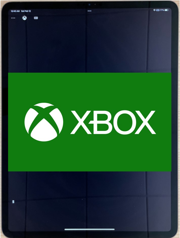 The XBOX logo on a portrait tablet with black bars on the top and bottom