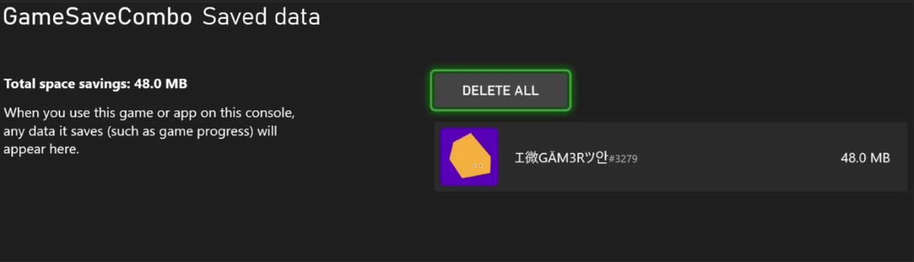 Console storage Game Saves management view.