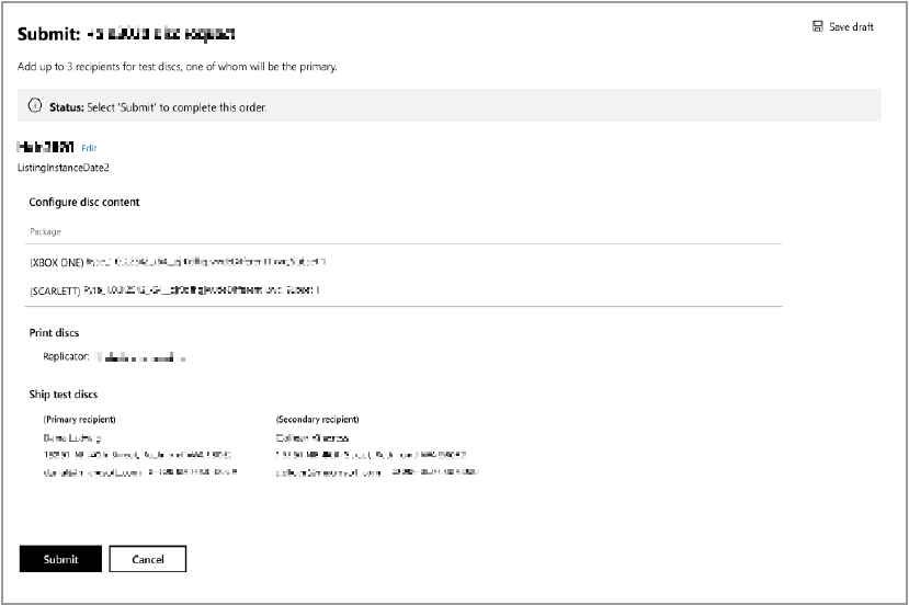 Captura de pantalla de la página Submit disc request en Partner Center.