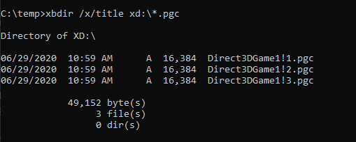 Screenshot that shows a directory listing of three sequentially named .pgc files