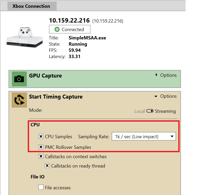 在時間擷取中收集 CPU 樣本