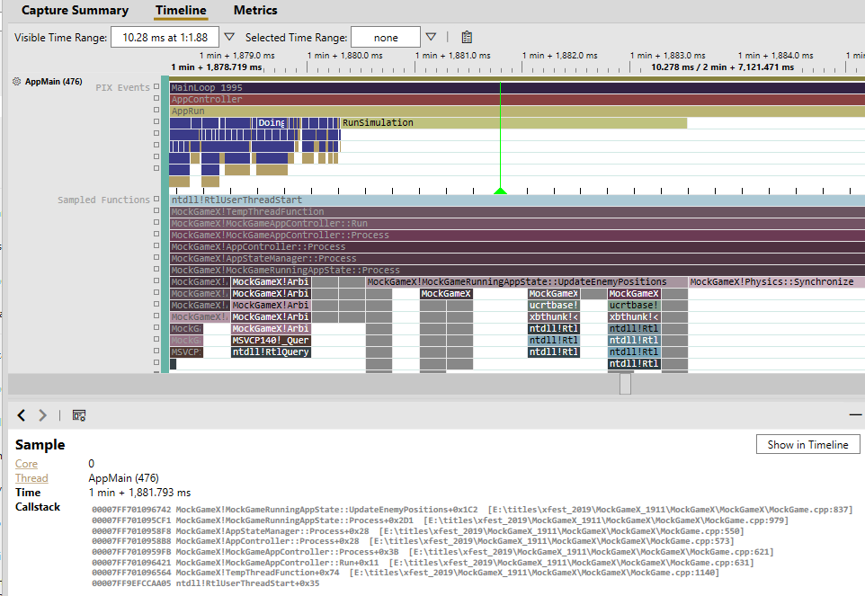 Timeline 中的 CPU 樣本火焰圖