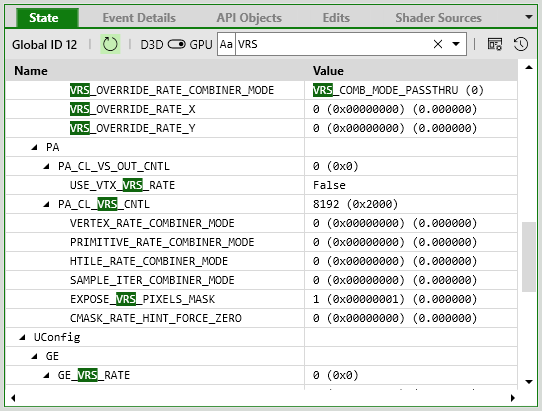 Vue GPU State de PIX pour l'ombrage à taux variable