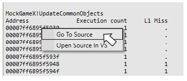 Le menu contextuel de l'Instruction Table
