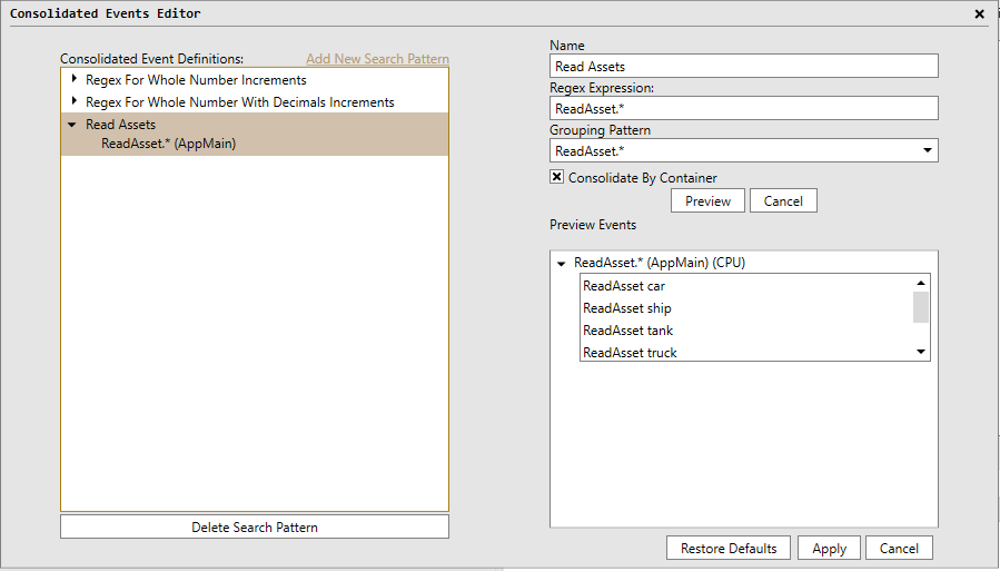 Consolidated Events Editor