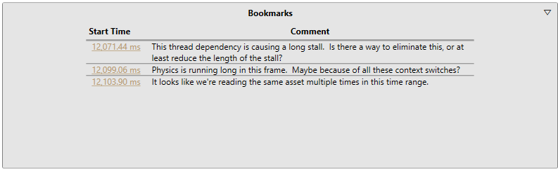 Summary 檢視的 Bookmarks 區段