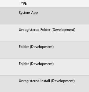 Screenshot of the Type column for app deployment in XBOX Manager