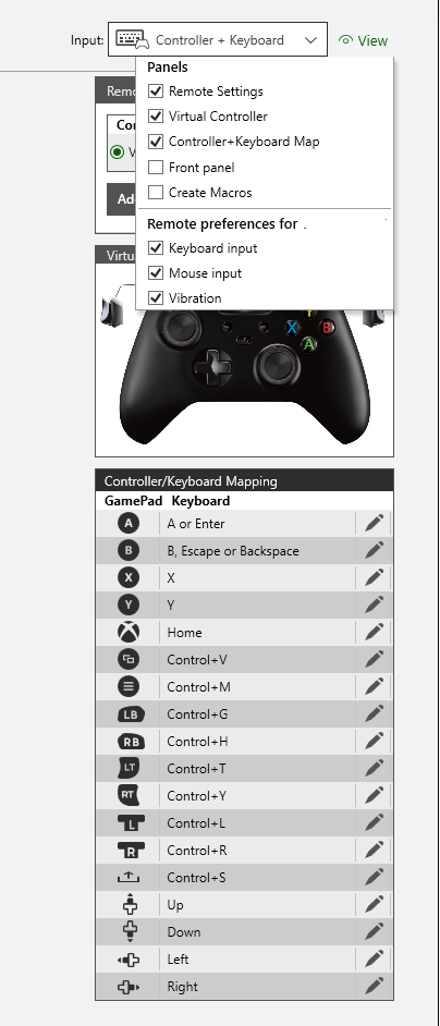 Captura de pantalla de la nueva visualización del panel para la pestaña Remote Control de XBOX Manager